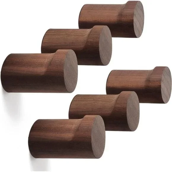 Wood Wall Hooks 6 Pack, Natural Wooden Coat Hooks Wall Mounted, Handmade Rustic - Picture 8 of 14